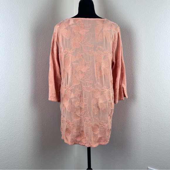 Soft Surroundings Shirt Womens Large Peach Cecile Floral Embroidery Boho - Picture 2 of 12